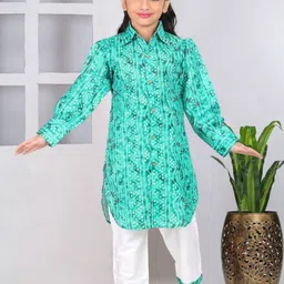 Pehanaava Girls Bandhani Printed Cotton Pathani Kurta With Trouser-picture-53