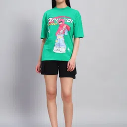 GRIFFEL Self-Design Oversized-Fit Pure Cotton T-Shirt & Shorts Co-Ord Set-image-60