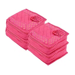 Kuber Industries Pink 4 Pieces Floral Self Design Jewellery Organisers-51