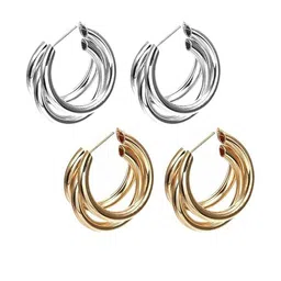 Inara Robes Pack of 2 Silver & Gold Half Hoop Earrings-picture-35