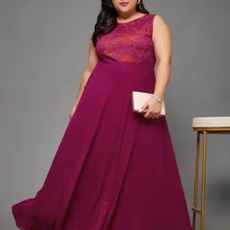 Miss Chase A+ Round Neck Georgette Plus Size Maxi Dress-picture-57
