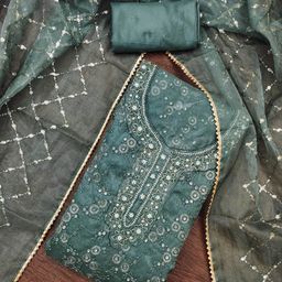 SHADOW & SAINING Geometric Embroidered Organza Unstitched Dress Material-image-99