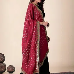EBADAT Printed Red Chiffon Dupatta image 2