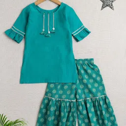 The Magic Wand Girls Round Neck Short Sleeves Regular Pure Cotton Kurta With Sharara-picture-32