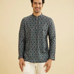 Manyavar Ethnic Motifs Printed Mandarin Collar Straight Short Kurta-image-11