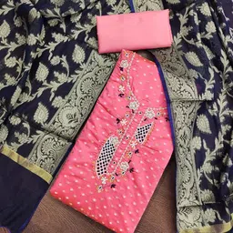 SHADOW & SAINING Polka Dots Woven Design Beads and Stones Semi-Stitched Dress Material-image-65