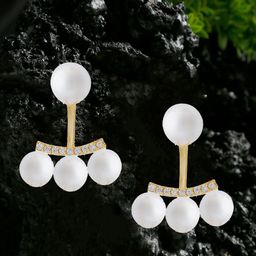 DressBerry Gold Plated Artificial Stone Studded & Beaded Contemporary Shaped Studs-8