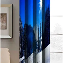 Aura Navy Blue & White Snow Area Printed Light Blocking Window Curtain-16