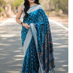 CaniBani Teal Cotton Blend Banarasi Sarees-image-48