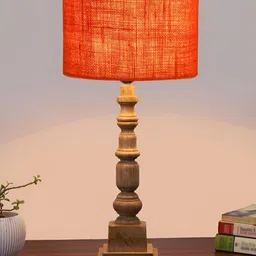 Aura Orange Wood Traditional Cylindrical Shaped Table Lamp-picture-10
