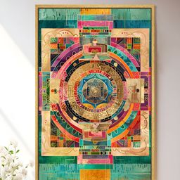 Art Street Beige & Green Abstract Yantra Canvas Wall Art-picture-24