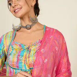 WineRed Abstract Printed Pure Cotton Anarkali Kurta With Trouser & Dupatta image 3