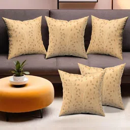 Myntra Elegant Homes Gold-Toned Set of 5 Floral Velvet Square Cushion Covers-11