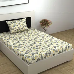 Divine Casa Florate Grey Floral Printed Cotton 144 TC Single Bedsheet Set 0.9 m X 2.23 m-image-82