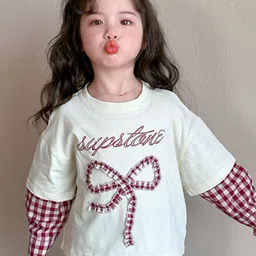 LULU & SKY Girls Checked V-Neck Drop-Shoulder Sleeves Pockets T-shirt-picture-18