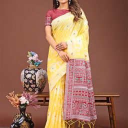 KALINI Zari Women's Soft Linen Cotton Zari Weaving Saree-picture-45