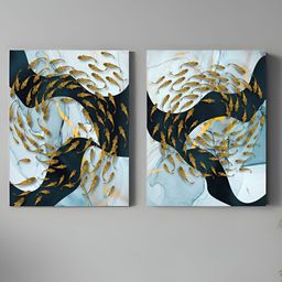 Myntra Elegant Homes Set of 2 Blue & Golden Abstract Theme Wall Painting-image-61