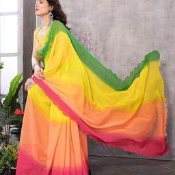 ROOP SUNDARI SAREES Colourblocked Embroidered Border Pure Georgette Saree-31