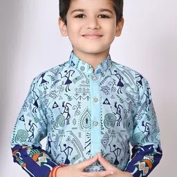 NFC CREATION Boys Ethnic Motifs Printed Regular Dupion Silk Kurta with Dhoti Pants image 2