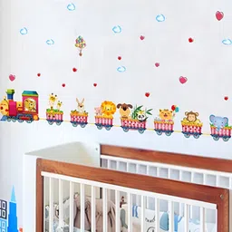 INDIAN ROYALS Pink & Yellow Cartoon Train Printed Self-Adhesive & Durable Wall Sticker-image-56