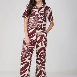 Avor Lifestyle Printed Shirt Collar Shirt With Trousers Co-Ords Set-picture-53