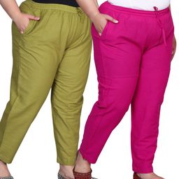 Prin Fashion House Women Pack Of 2 Plus Size Relaxed Straight Leg Cotton Easy Wash Trouser-image-124