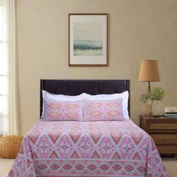 SHAHENAZ Rust & Blue Floral 120 TC King Bedsheet with 2 Pillow Covers-9