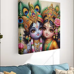 Myntra Elegant Homes Blue & Pink Canvas Religious Radha Krishna Wall Art-image-20