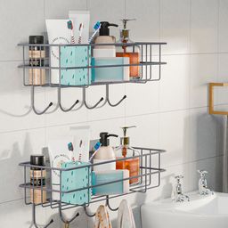 Kuber Industries White 2 Pcs Metal Self Adhesive Bathroom Organiser-27