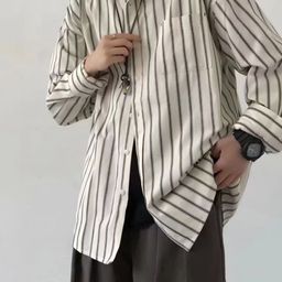 HERE&NOW Men Oversized Fit Spread Collar Vertical Striped Casual Shirt-picture-45