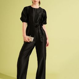 Globus Old Money Women Puff Sleeve Basic Jumpsuit-image-20