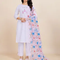 House of Pataudi Floral Embroidered Dupatta-image-88
