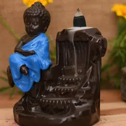 CRAFTAM Black & Blue Polyresin Meditating Monk Big Buddha Holder With 1 Scented Cone-picture-29