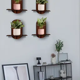 OLIVE TREE Brown 4 Pieces Planter Stand Wall Shelves-31