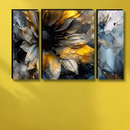 Aura Black & Gold-Toned 3 Pieces Floral And Botanical Wooden Wall Arts-image-91