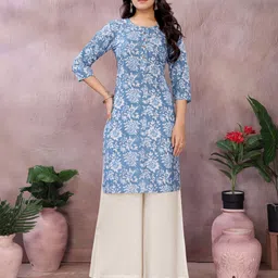 Rangita Floral Printed Round Neck Pure Cotton Kurta-picture-29