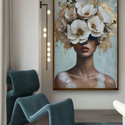 Artsense Off White & Blue Canvas Abstract Wall Paintings-picture-5