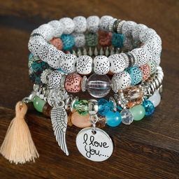 DressBerry Set Of 4 Silver-Plated Artificial Beaded Elasticated Bracelet-picture-24