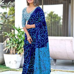 PEENGAX Floral Block Printed Pure Cotton Saree-image-65
