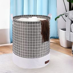 Aura Grey & White Checked Foldable Laundry Bag With Handle - 43 L-9