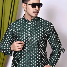 AHLAN APPARELS Men Ethnic Motifs Embroidered Regular Sequinned Dupion Silk Kurta with Pyjamas image 2