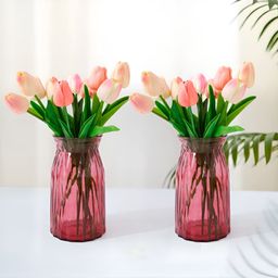 UMAI 2Pcs Red & Transparent Textured Glass Vases image 1
