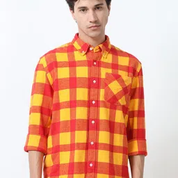 Espanshe Men Buffalo Checked Button-Down Collar Pure Cotton Casual Shirt-image-63