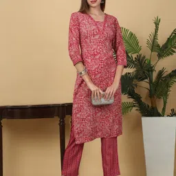 KALINI Ethnic Motifs Printed V-Neck Mirror Work Straight Kurta with Trousers-picture-14