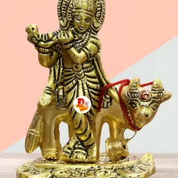 DARIDRA BHANJAN Gold-Toned & Black Krishna Cow Religious Idol Showpiece-image-72