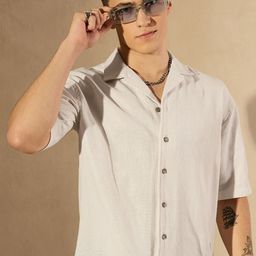 DENNISON Men Smart Cuban Collar Solid Cotton Oversized Casual Shirt-image-27