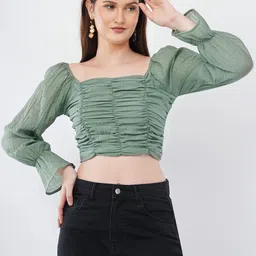 Deshi Girl Women Square Neck Full Sleeves Ruched Crop Top-picture-22
