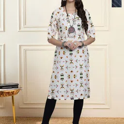 HERE&NOW Selection Of 2 Geometric Printed Round Neck Straight Kurtas-image-36