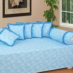 Luxmi Cotton Fabrics 8-Pcs Blue & White PrintedDiwanSet-25