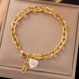 Jewels Galaxy Stainless Steel Gold-Plated Pearls Beaded Link Bracelet-24